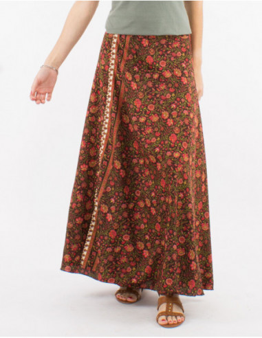 Long black boho skirt with small flowers for summer