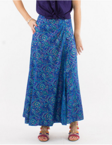 Long wrap skirt boho chic arabesque pattern blue