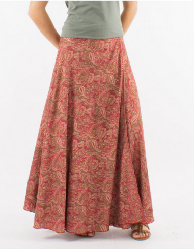 Long wrap skirt boho chic arabesque pattern red
