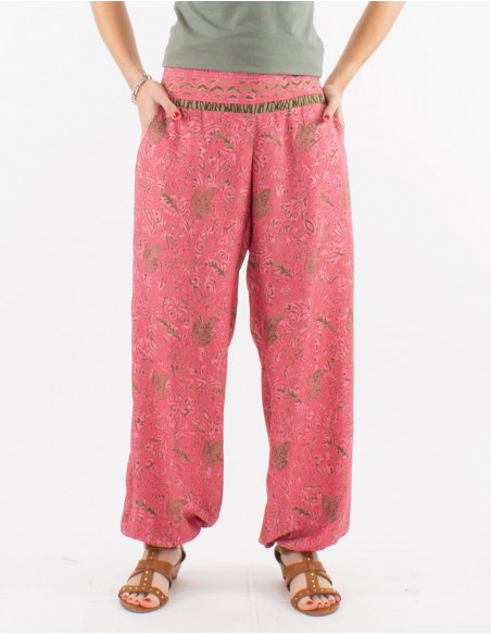 Pantalon Aladin large motifs baba cool rose corail