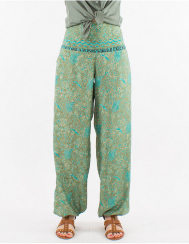 Pantalon Aladin large motifs baba cool vert kaki