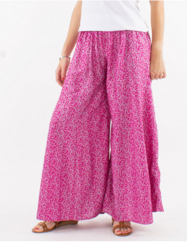 Women's fluid pants with animal print pink