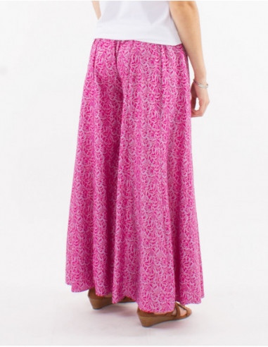 Women's summer flowing pants with original pink pattern