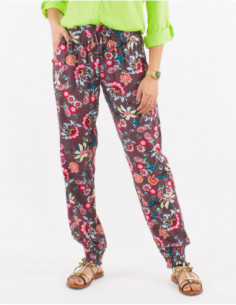 Chocolate pants with comfortable elastics for women with large flowers boho chic