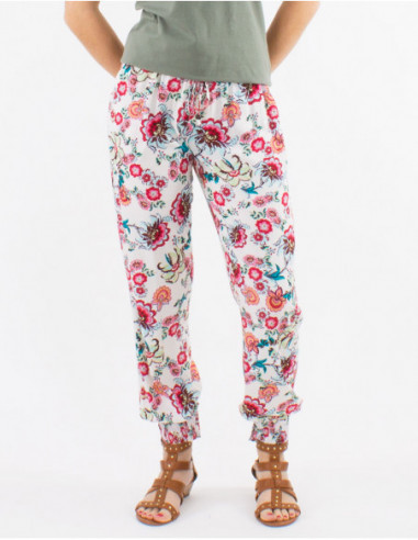 Chocolate pants with comfortable elastics for women with large flowers boho chic