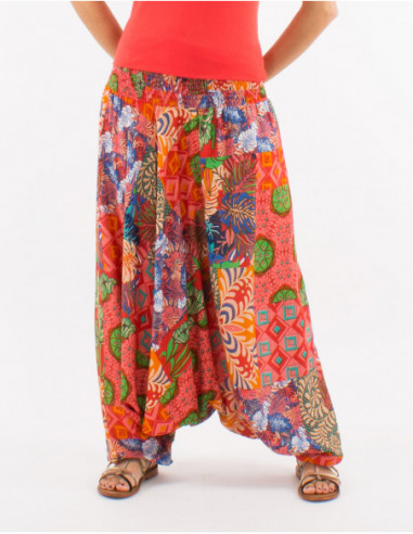 Aladdin Pants low fork baba cool ethnic patchwork pattern orange coral
