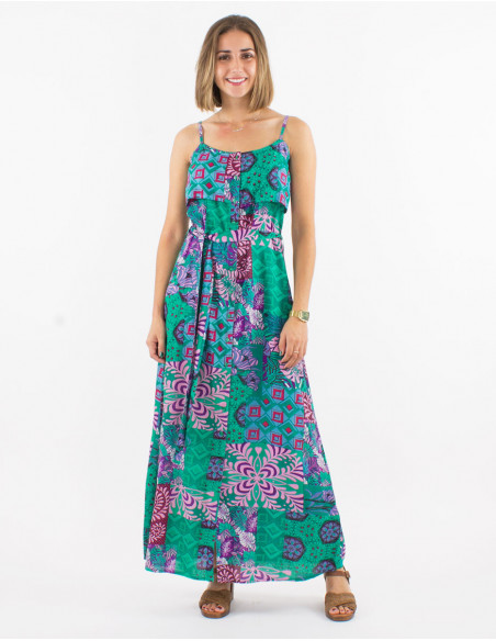 Lightweight cotton baba cool summer dress with original patchwork pattern