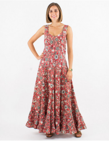 Robe longue bohème à volants pour le printemps à imprimé bouquet fleuri rose