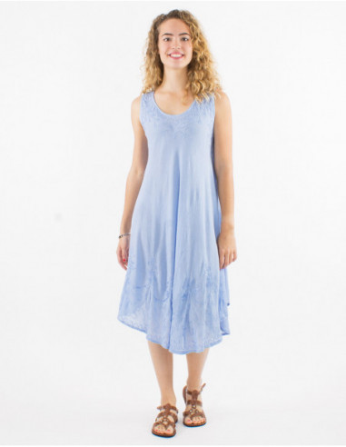 Lightweight cotton beach dress with basic ethnic stitching in lavender