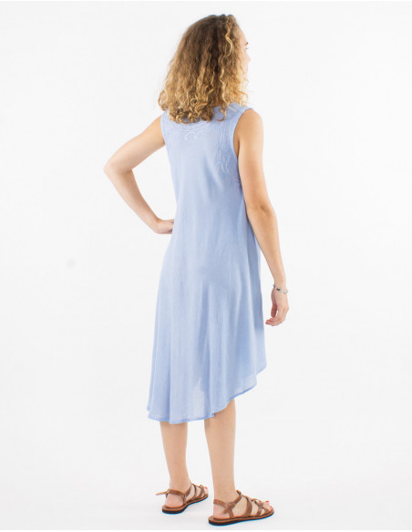 Sheer cotton mid-length beach dress in basic lavender with chic embroidery