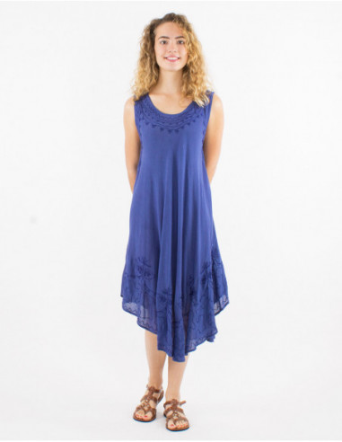 Lightweight cotton beach dress with basic ethnic stitching in navy blue