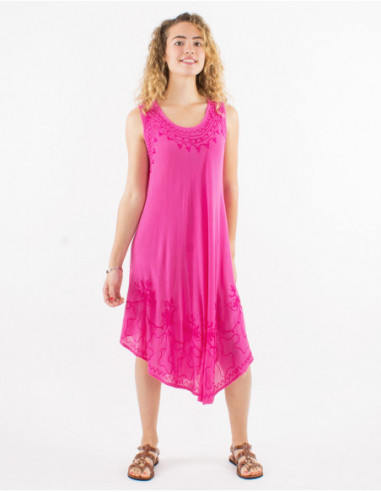 Lightweight cotton beach dress with basic ethnic stitching in pink