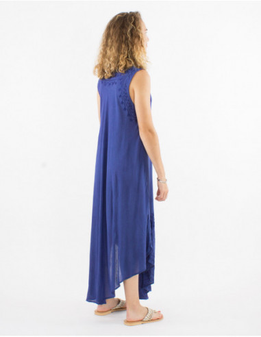 Sheer cotton beach dress in navy blue with ethnic embroidery