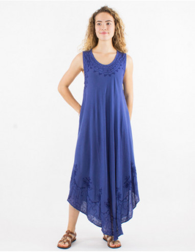 Solid navy blue cotton sleeveless summer maxi dress with baba cool stitching