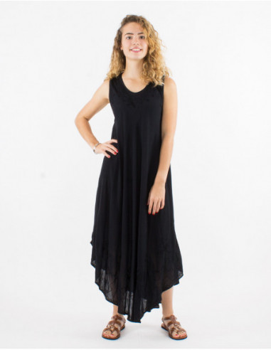 Long flowing cotton beach dress with basic black baba cool stitching