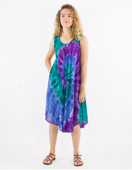 Robe courte de plage originale baba avec spirales et fils métalliques bleu