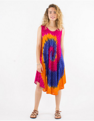 Short sleeveless baba cool beach dress with multicolor spiral print orange