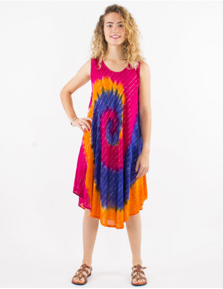 Robe courte de plage originale baba avec spirales et fils métalliques orange