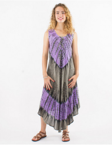 Robe longue asymétrique sans manches de plage Tie and Dye baba cool lilas