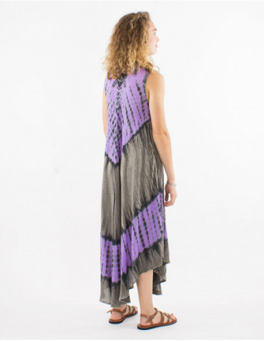 Robe longue baba cool original pour l'été motif Tie and Dye estival violet lilas