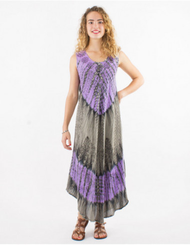 Robe longue été asymétrique en coton pour femme à motif Tie and Dye violet lilas