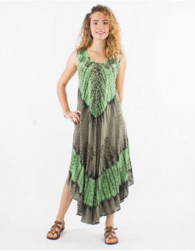 Robe longue asymétrique sans manches de plage Tie and Dye baba cool vert menthe