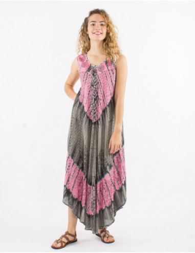 Robe longue asymétrique sans manches de plage Tie and Dye baba cool rose saumon