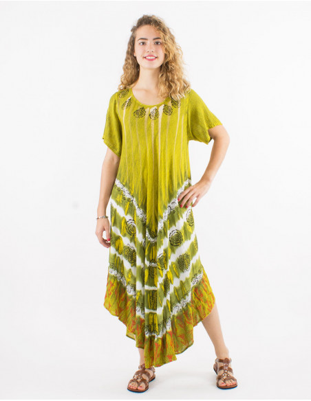 Women's asymmetrical cotton summer long dress with Tie and Dye pattern