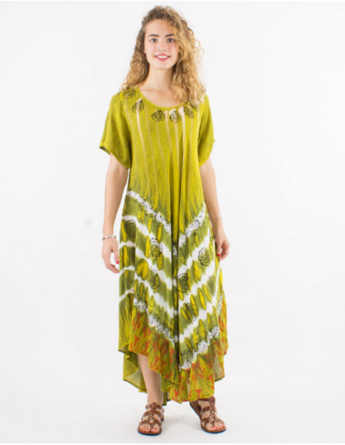 Robe longue asymétrique sans manches de plage Tie and Dye baba cool vert anis