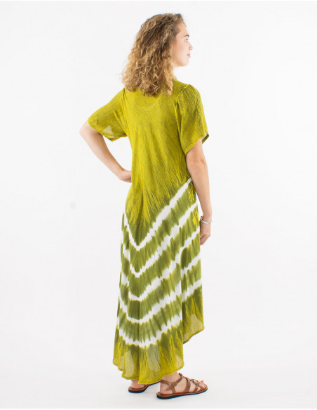 Robe longue baba cool original pour l'été motif Tie and Dye estival vert anis