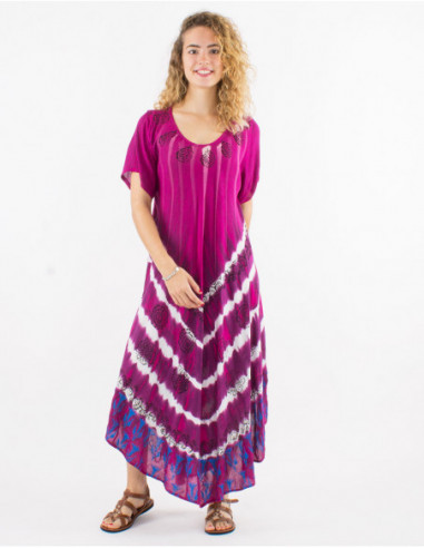 Robe longue asymétrique sans manches de plage Tie and Dye baba cool rose fuchsia