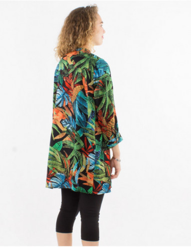 Tunique manches longues femme pour le printemps baba cool feuillages noires