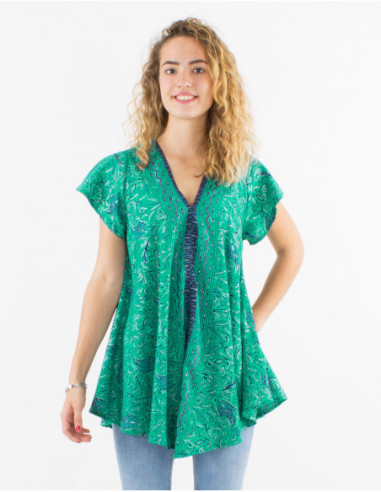 Women's flared flowing tunic with paisley baba cool mint