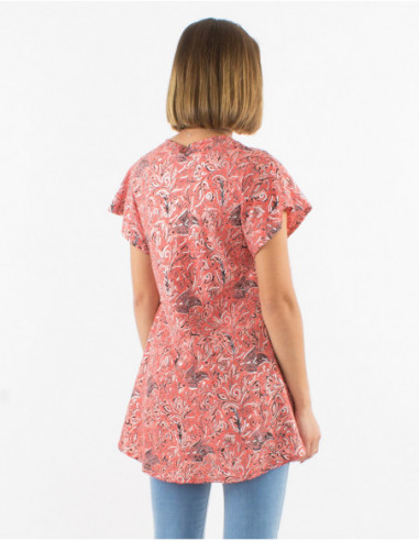Original women's loose blouse with pink print