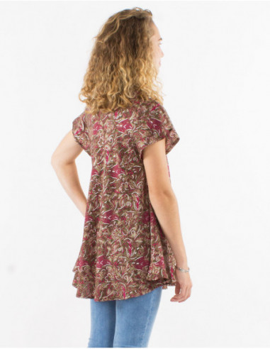 Original women's loose blouse with brown taupe print