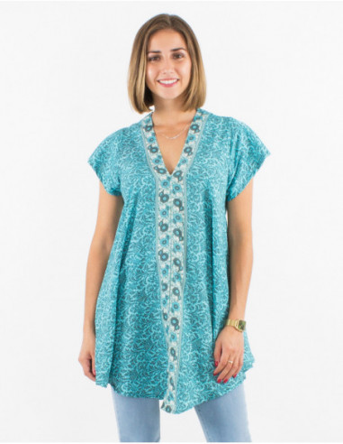 Tunique baba cool pour femme à imprimé original bleu turquoise
