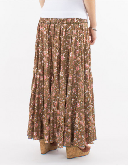 Long skirt woman boho flowered silver pattern taup