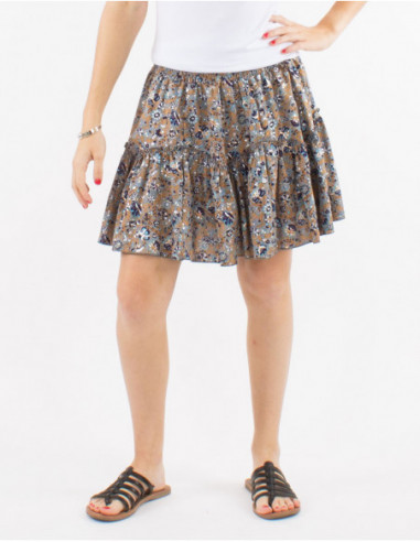 Jupe volante estivale pour femme à motif bohème argenté gris