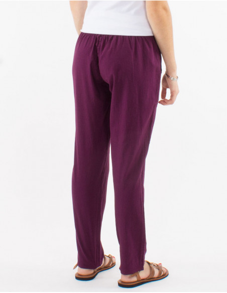 Pantalon droit en coton pour le printemps uni basique rouge bordeaux