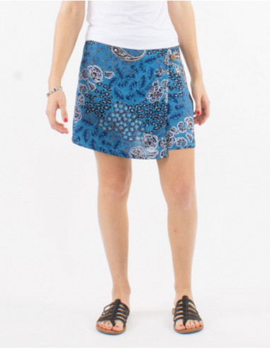 Jupe short chic originale pour l'été à imprimé cachemire argenté bleu marine