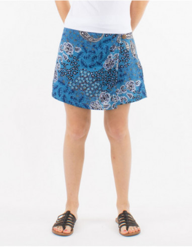 Jupe short féminine originale pour l'été à imprimé bohème cachemire bleu marine