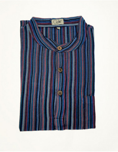 Men's shirt with mao collar and buttons in mauve Nepalese cotton