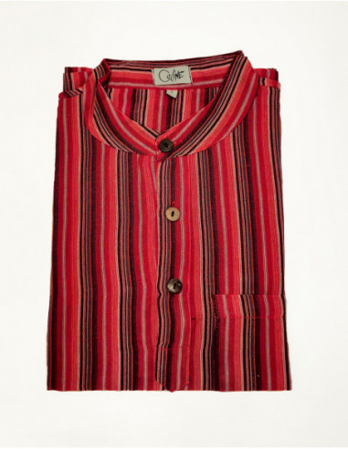 Shirt man mao collar with buttons in red Nepalese cotton