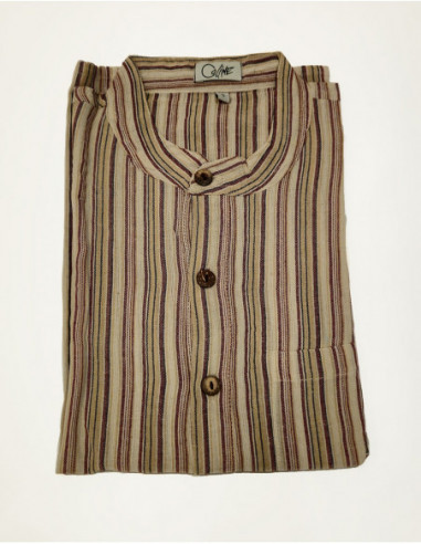 Basic spring shirt for men striped cotton Nepalese beige
