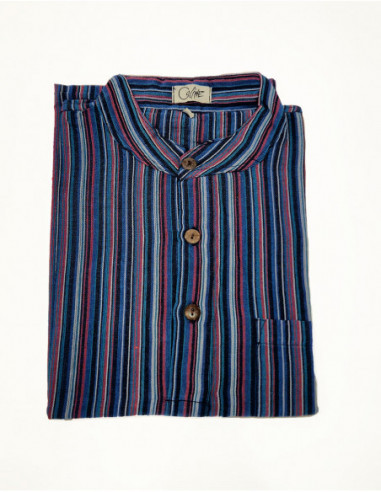 Chemise homme en coton à manches longues rayures népalaises noires