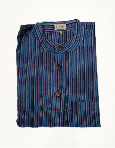 Men's basic long sleeve shirt Nepalese cotton navy blue