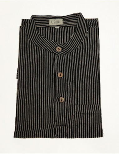 Men's long sleeve cotton shirt with black Nepalese stripes