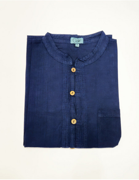 Classic men's summer short sleeve shirt solid navy blue