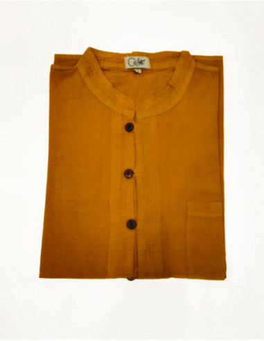 Men's basic mustard yellow shirt with metal buttons