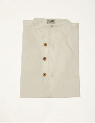 Chemise à manches courtes droite simple unie en coton blanc